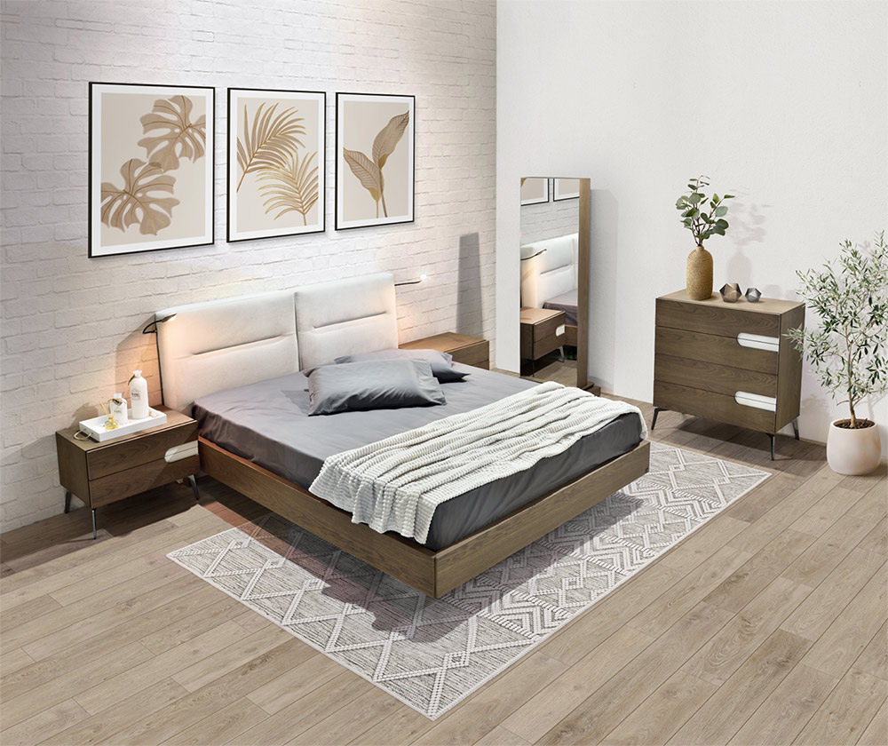 BED WITH 2 BEDSIDES + DRAWER + FULL-LENGTH ROTATING MIRROR